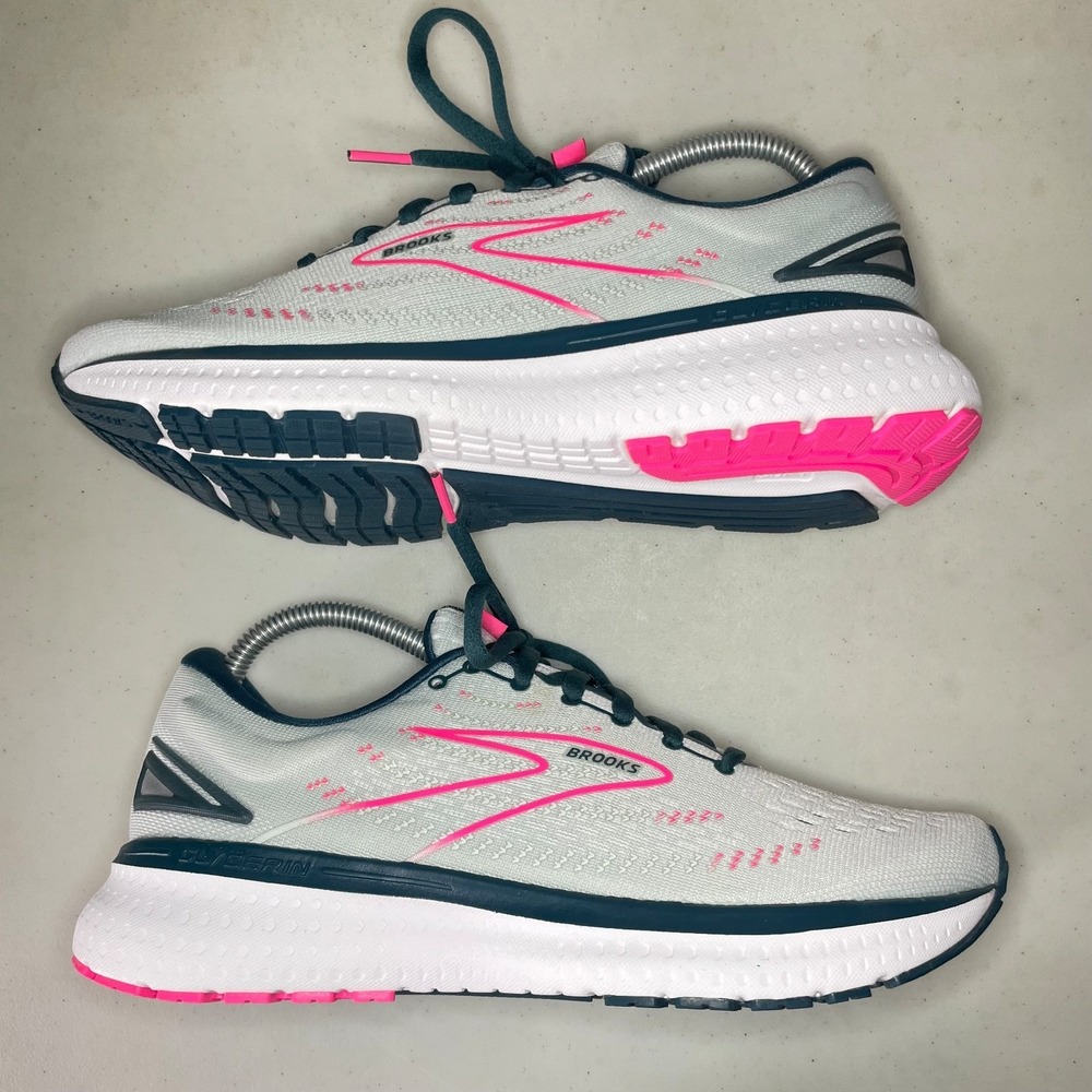 Brooks Glycerin 19 Women Size 9.5B Grey Navy Coral Running Shoes Very Clean